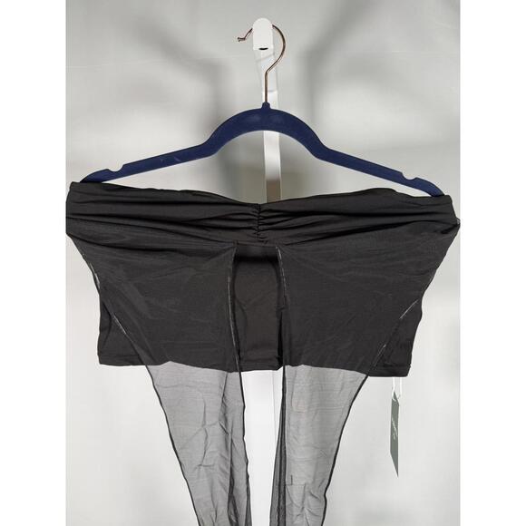 NWT Halara Black Mesh Halter Bandeau Crop Top Ruched Front Size XL - Picture 4 of 6